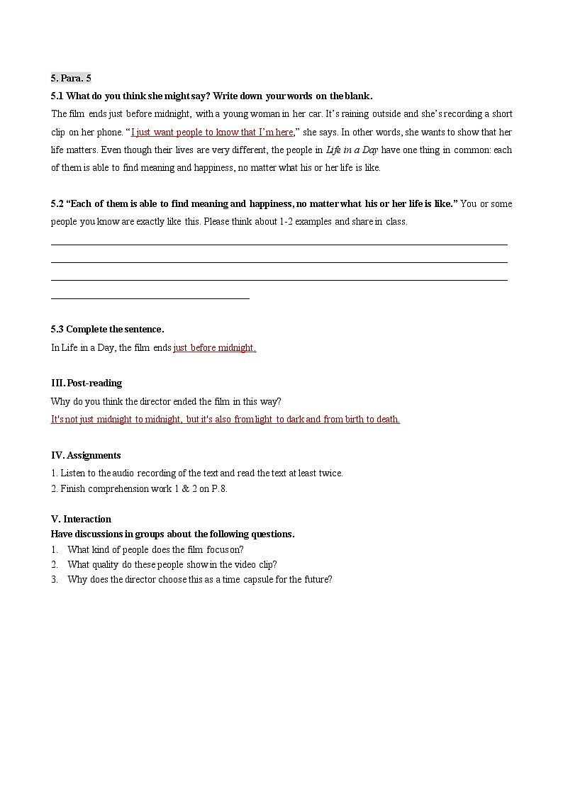 上教版高中英语：必修一 Unit 1 Our World 单元全课时 教案03