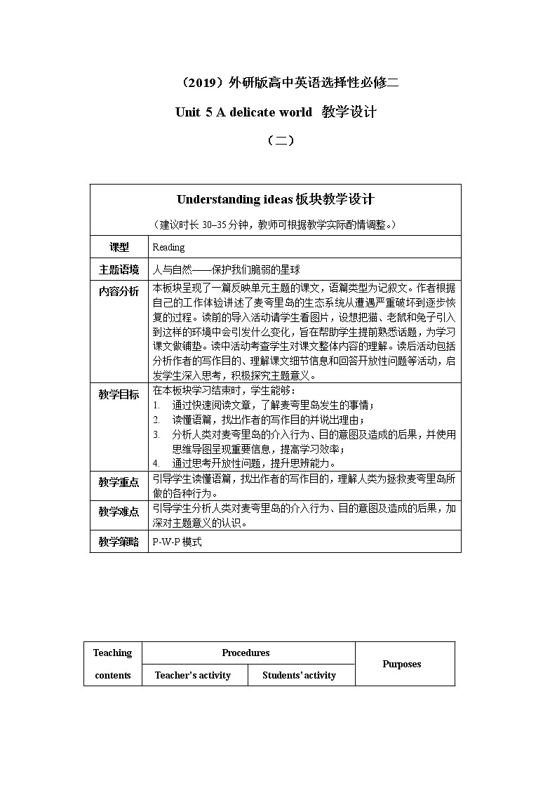 Unit 5 delicate world（二）Understanding ideas 教学设计01