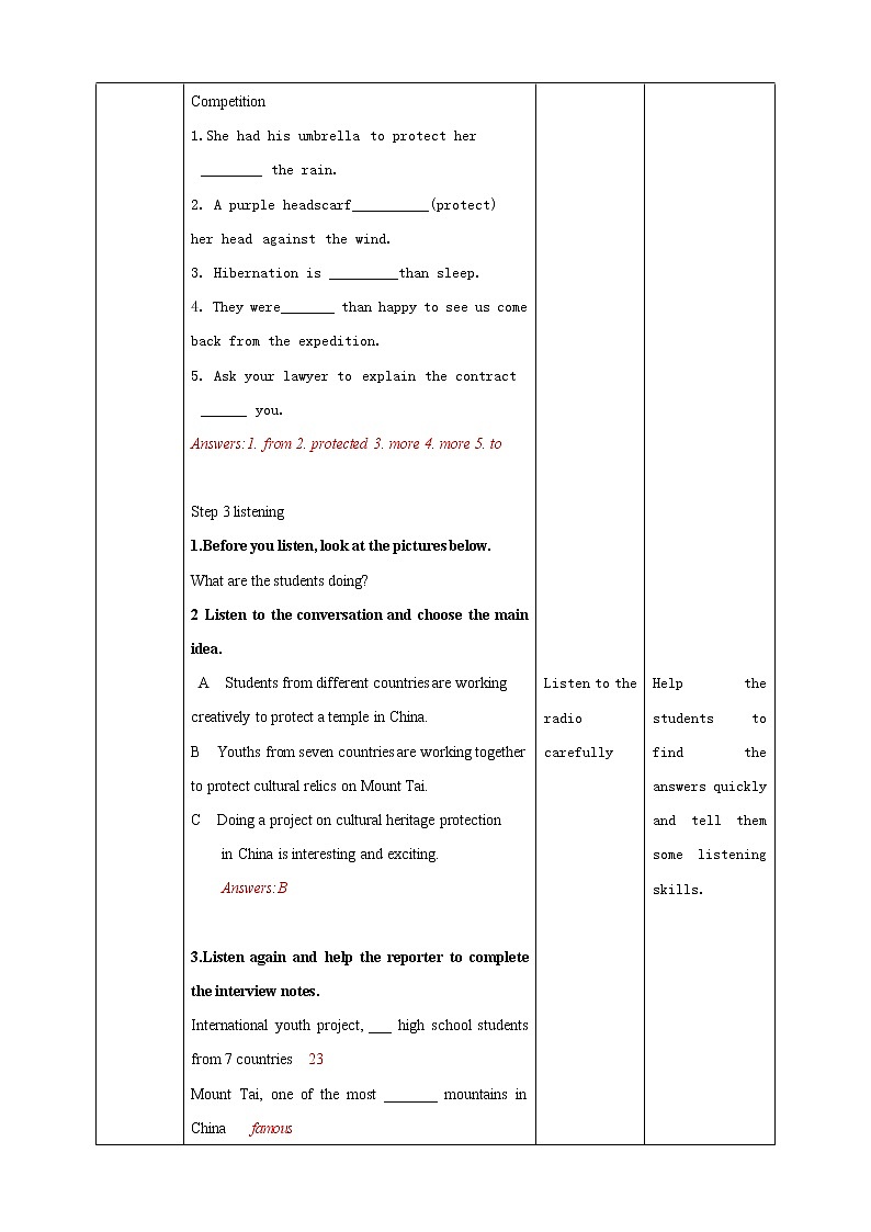 高中英语必修二 book2 unit 1Cultural Heritage period 1 listening and speaking教案03