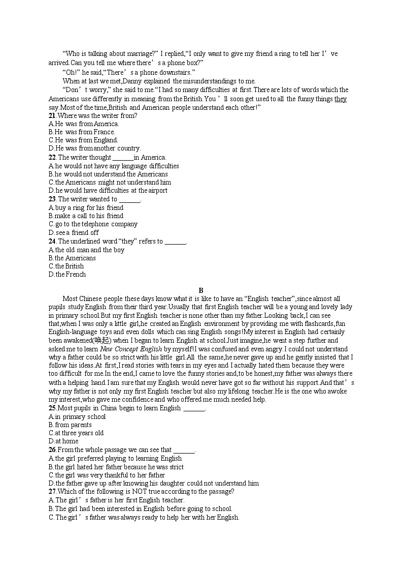 Unit 5 单元测评--2022-2023学年高中英语人教版（2019）必修第一册第3页