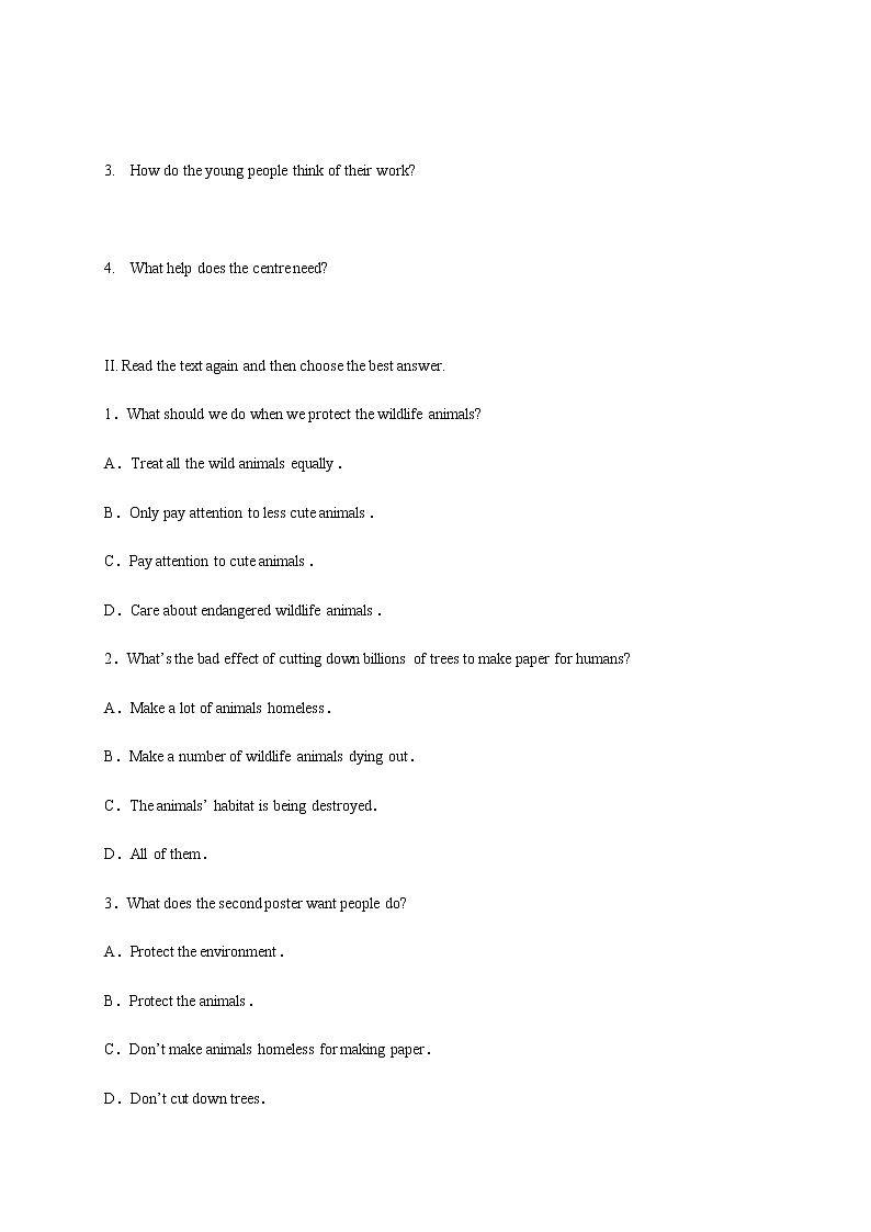 高中英语必修二 2.4  Wildlife protection Reading for writing 导学案新02