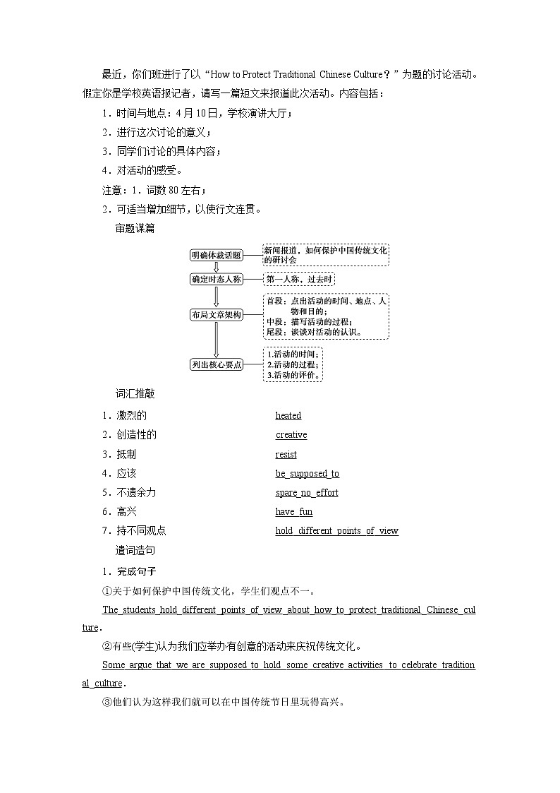 高中英语必修二  UNIT 1 Cultural Heritage Section Ⅴ Writing教案02