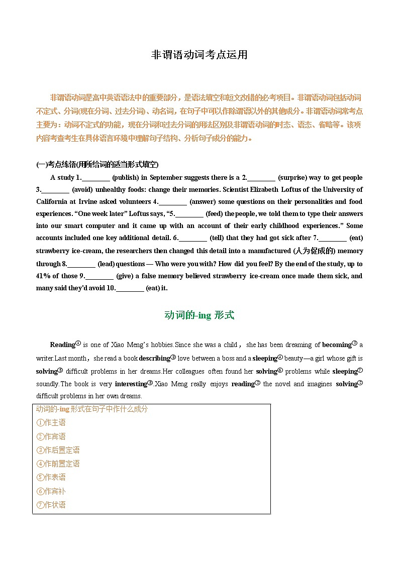 专题38.非谓语动词考点运用（学生版）---2023届高三英语总复习 （人教版2019）第1页