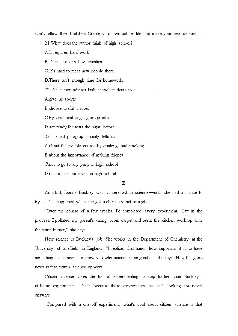 Unit4单元综合测评--2022-2023学年高中英语人教版（2019）必修第一册(含答案)02