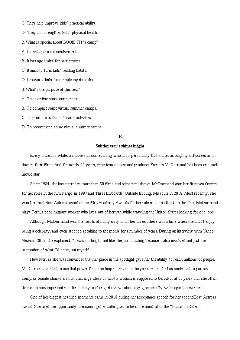 2021-2022学年山西省太原市第五中学高三上学期9月月考英语试题（解析版）02