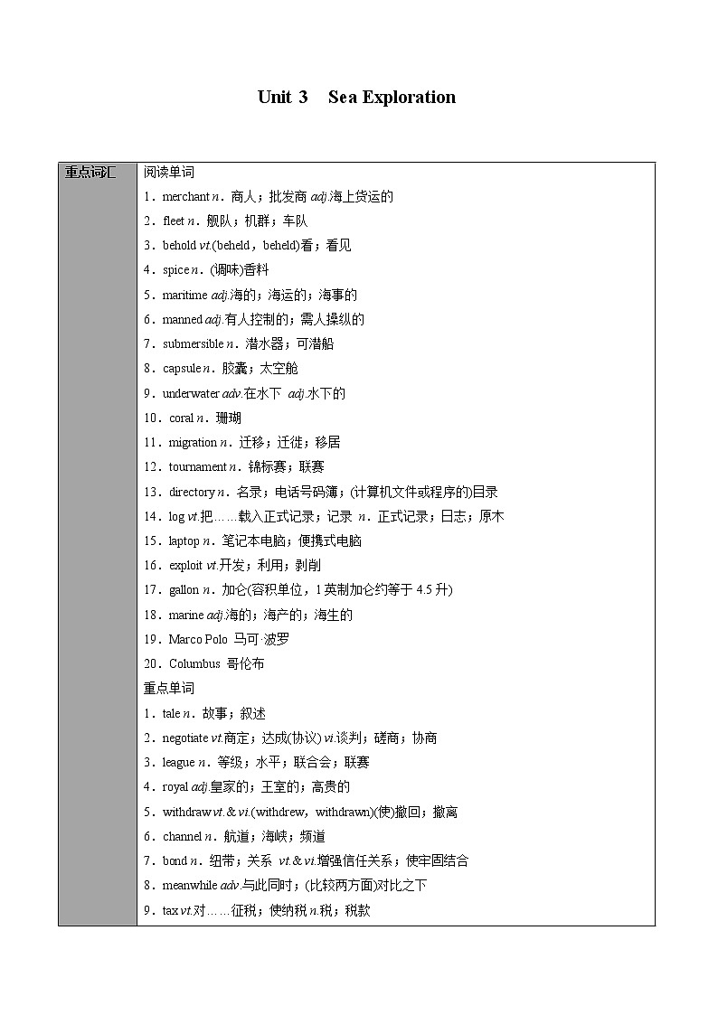专题34.选择性必修第4册　Unit 3　Sea Exploration（教师版）---2023届高三英语总复习 （人教版2019）第1页