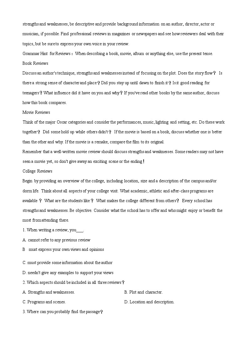 2022长治二中高二上学期第二次月考英语试题含解析03