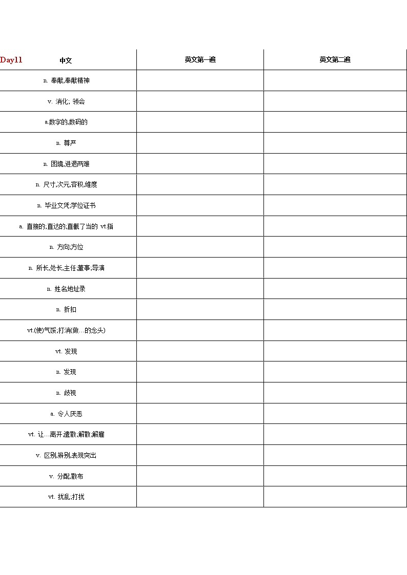 11 上海高考英语考纲核心词汇集训Day11 试卷练习01