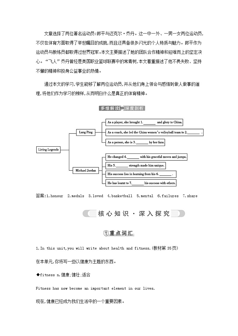 人教版高中英语必修第一册UNIT 3 SPORTS AND FITNESS学案02