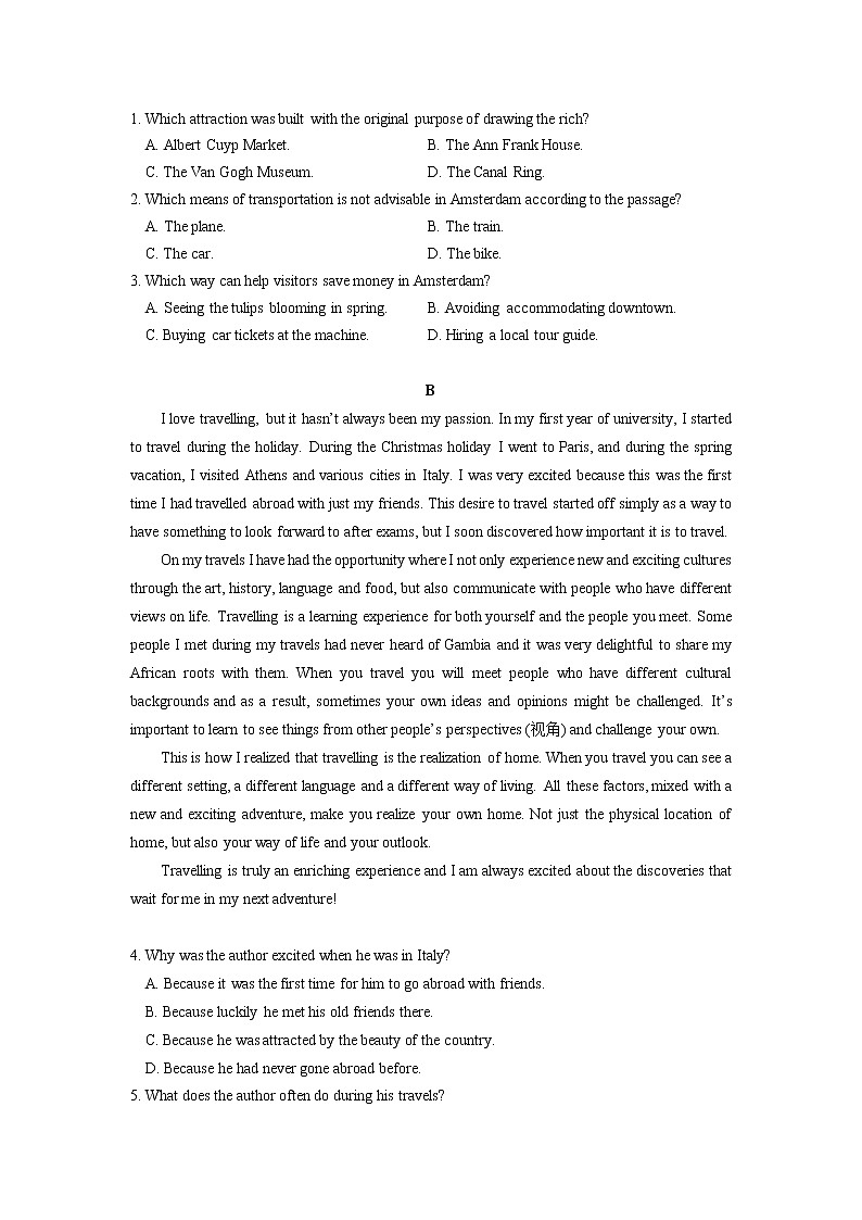 Unit 2 Travelling Around 单元过关测试卷 -2022-2023学年高中英语人教版（2019）必修第一册(含答案)第3页