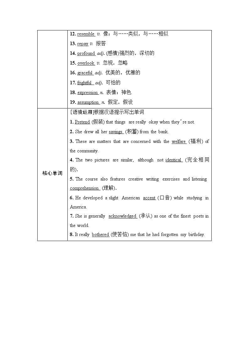 外研版高考英语一轮总复习教材知识解读选择性必修第3册Unit 1 Face values课时学案02