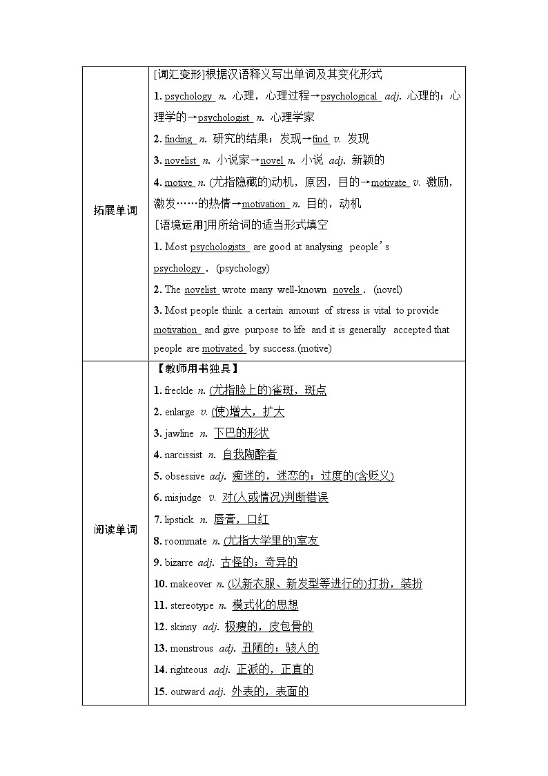 外研版高考英语一轮总复习教材知识解读选择性必修第3册Unit 1 Face values课时学案03
