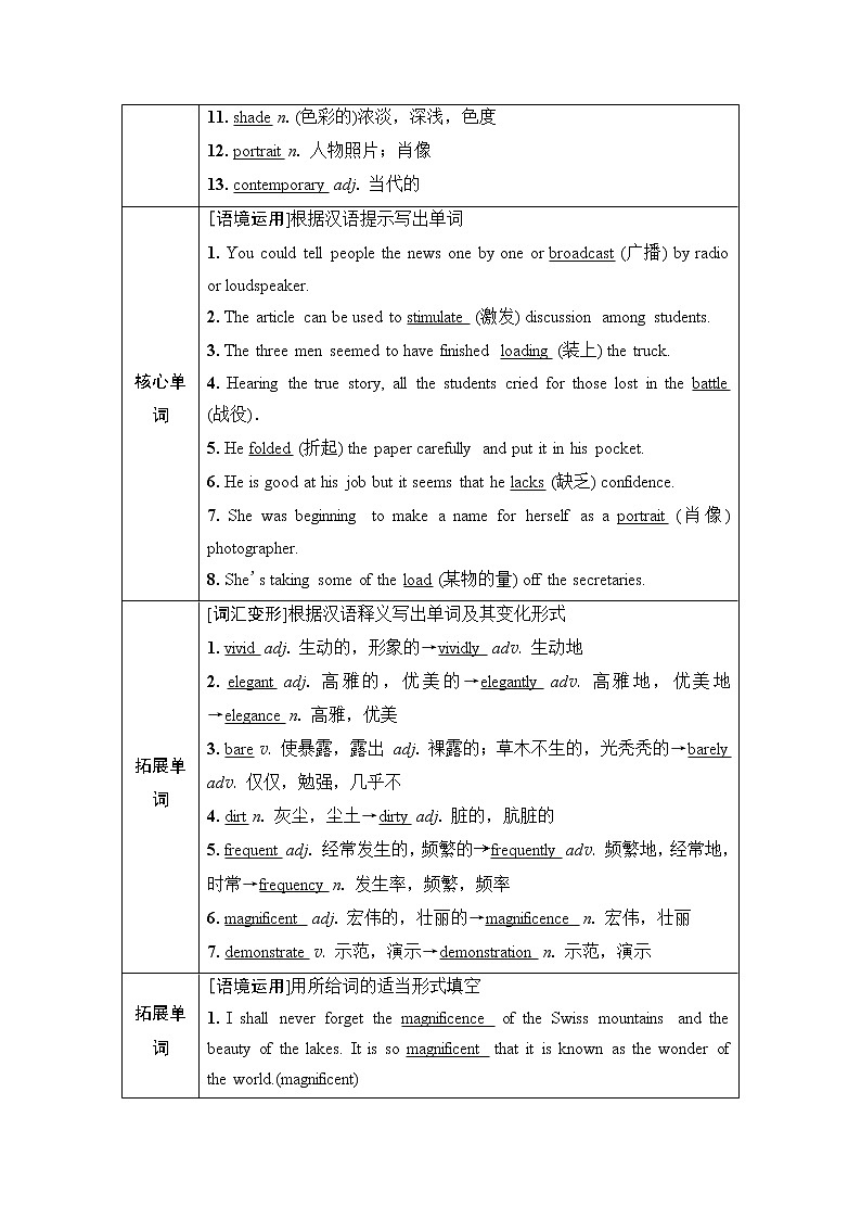 外研版高考英语一轮总复习教材知识解读必修第3册Unit 4 Amazing art课时学案02
