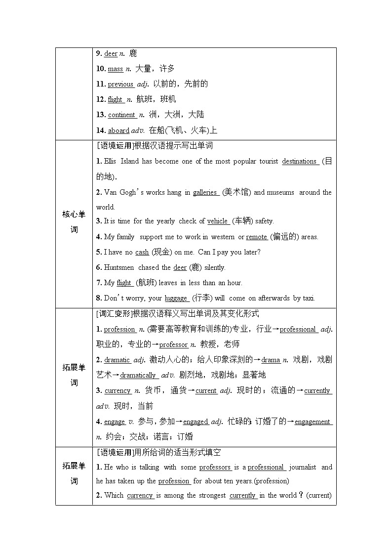 外研版高考英语一轮总复习教材知识解读必修第2册Unit 5 On the road课时学案02