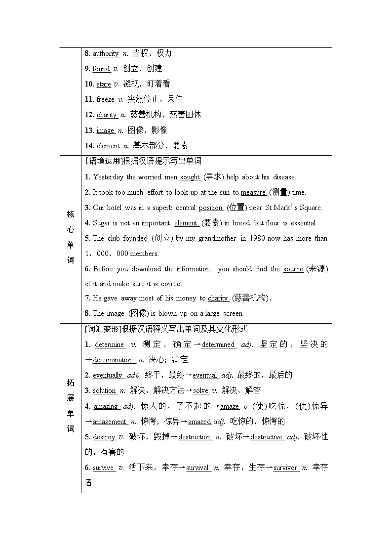 外研版高考英语一轮总复习教材知识解读必修第1册Unit 5 Into the wild课时学案第2页
