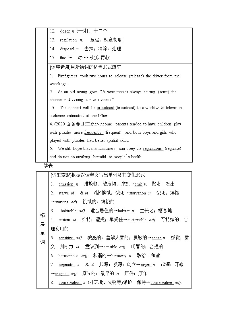 人教版高考英语一轮总复习选择性必修第3册 UNIT 3 ENVIRONMENTAL PROTECTION课时学案第2页
