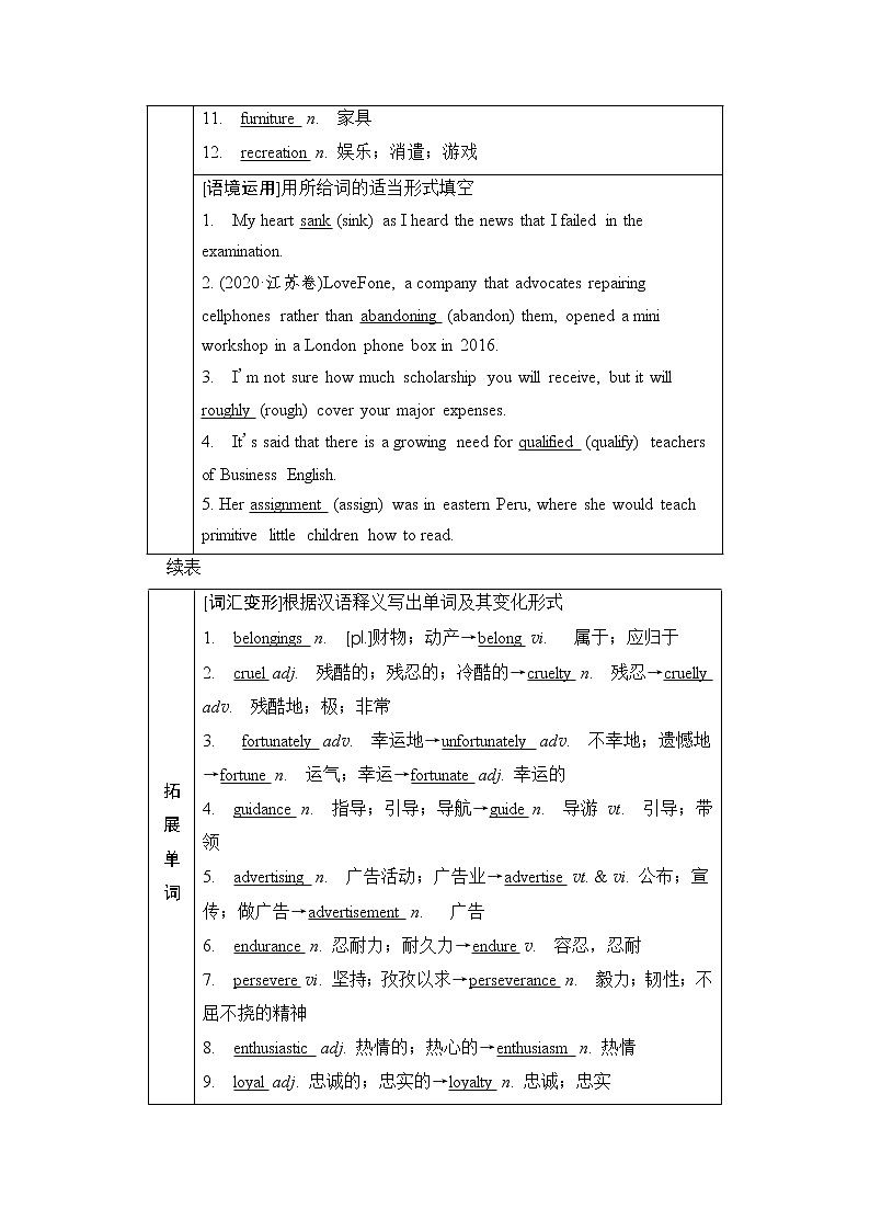 人教版高考英语一轮总复习选择性必修第3册 UNIT 4 ADVERSITY AND COURAGE课时学案02