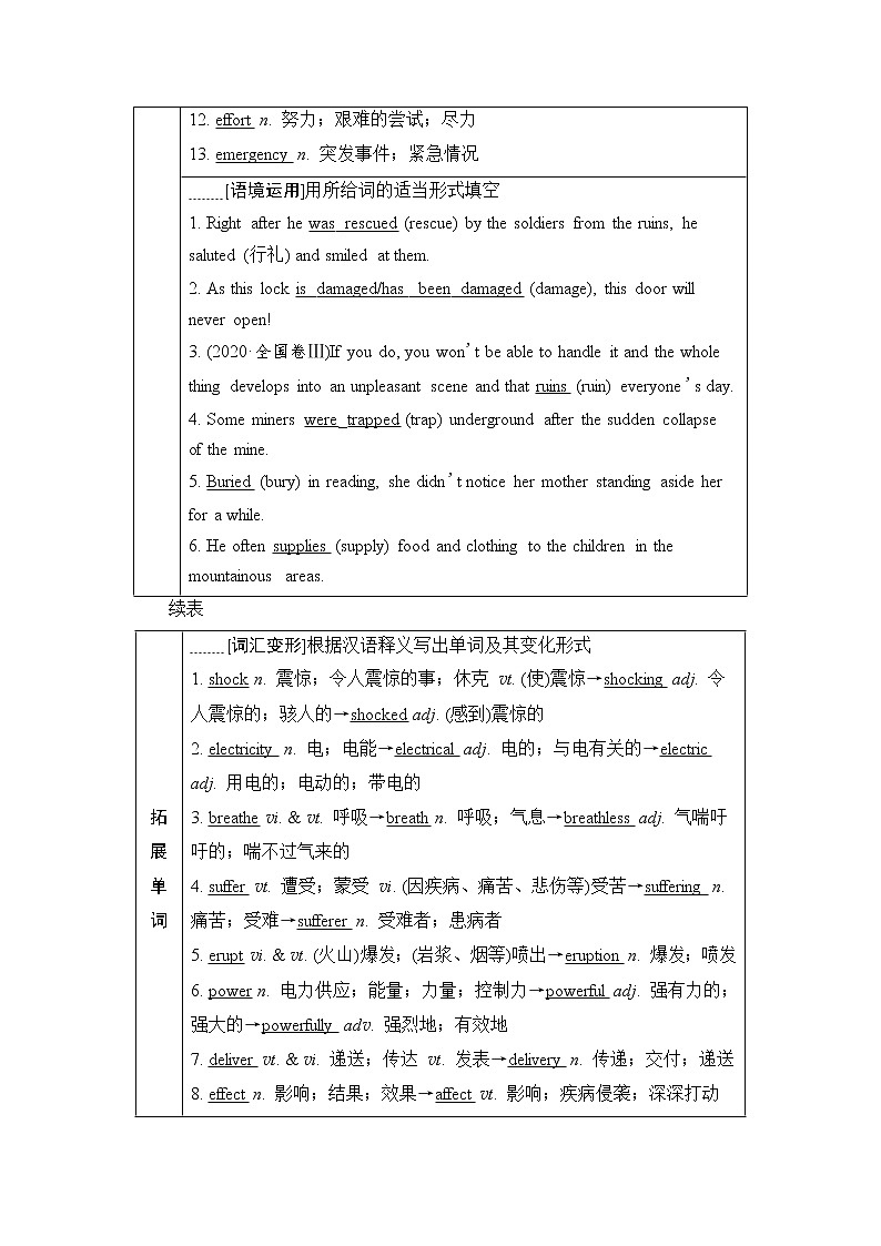 人教版高考英语一轮总复习必修第1册 UNIT 4 NATURAL DISASTERS课时学案02