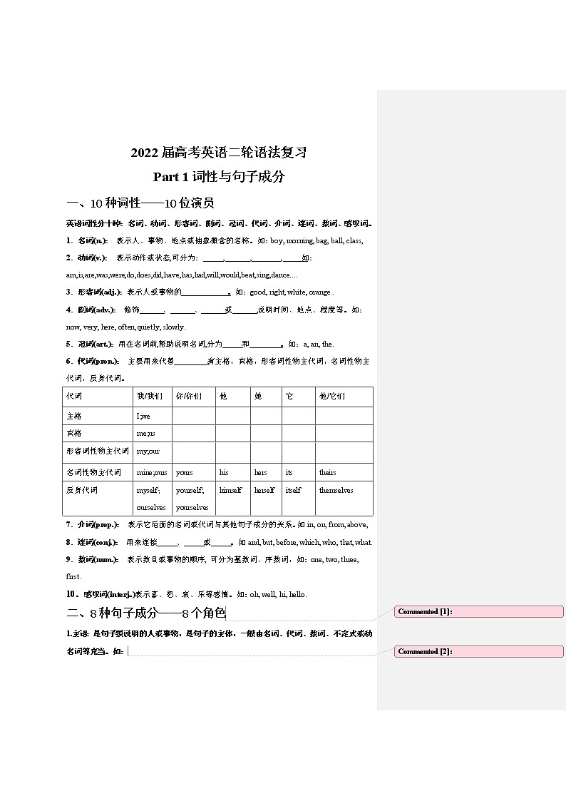 2023高考英语复习语法专项句子成分分析第1页