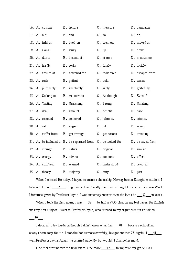 高考英语完形填空分类训练：学校生活类第3页