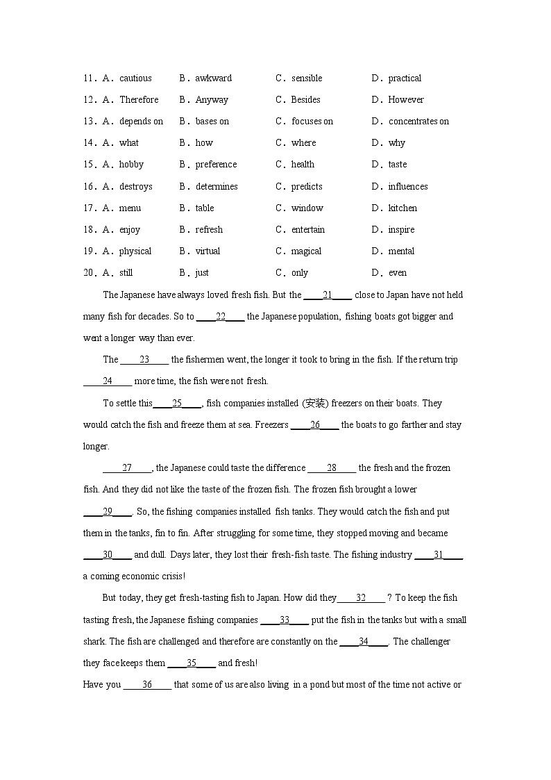 北京高考英语完形填空分类训练：健康类02