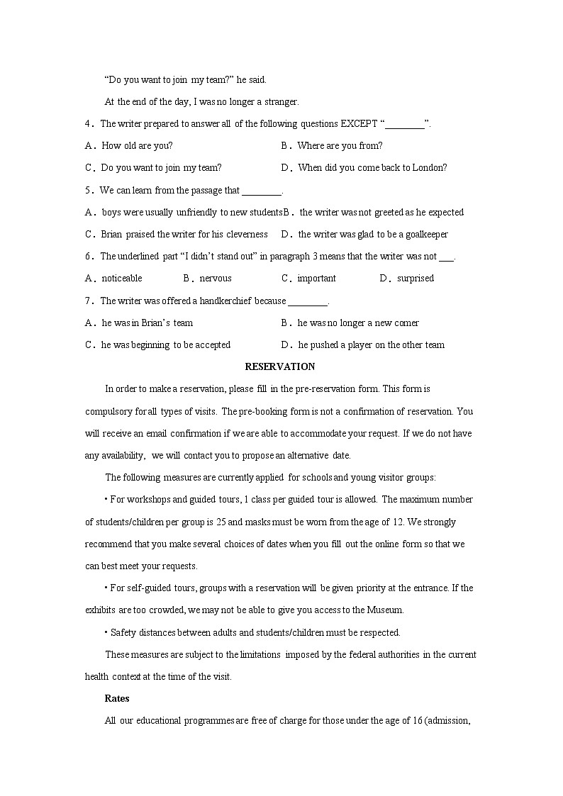 高一英语阅读理解专项训练第3页