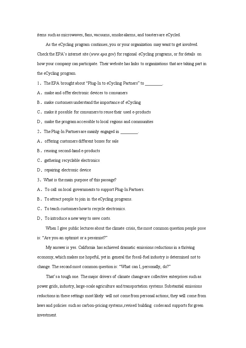 高考英语阅读理解分类训练：环境类第2页