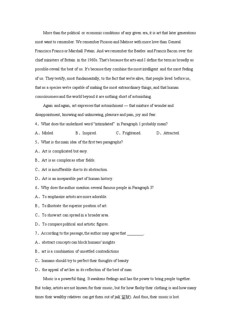 高考英语阅读理解分类训练：文学艺术类第3页