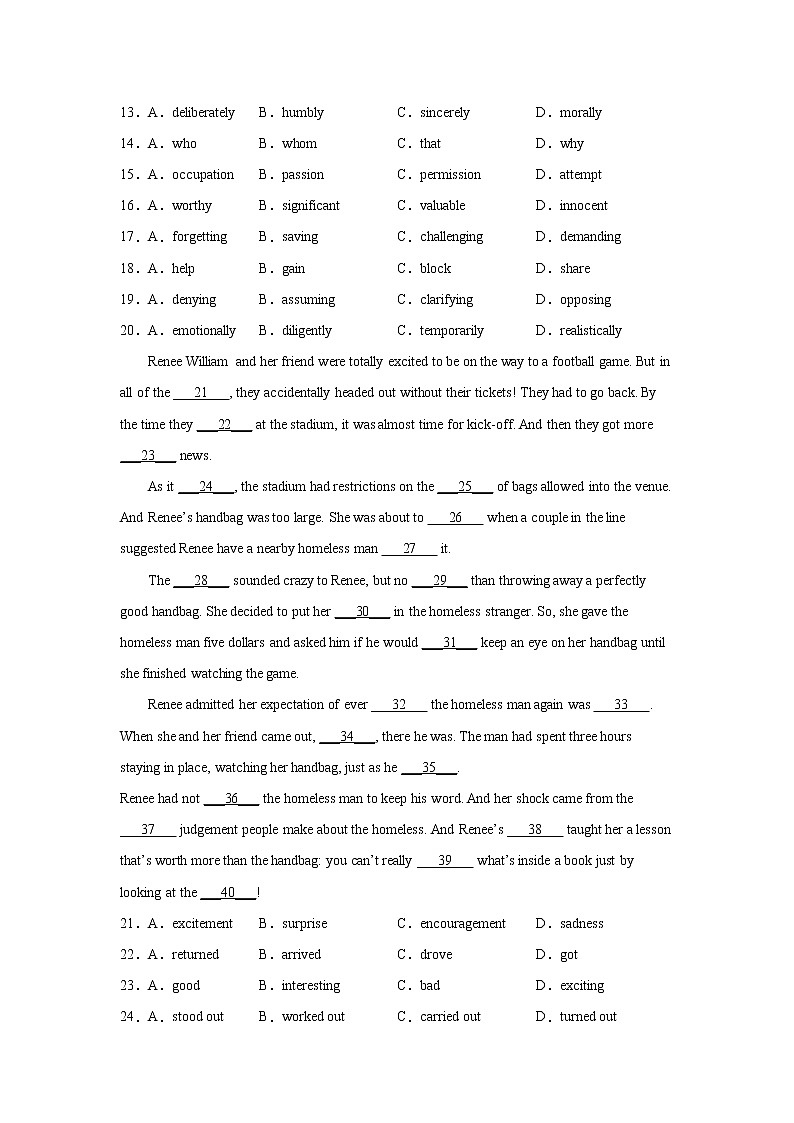 高三英语完形填空分类训练：人与自我第2页