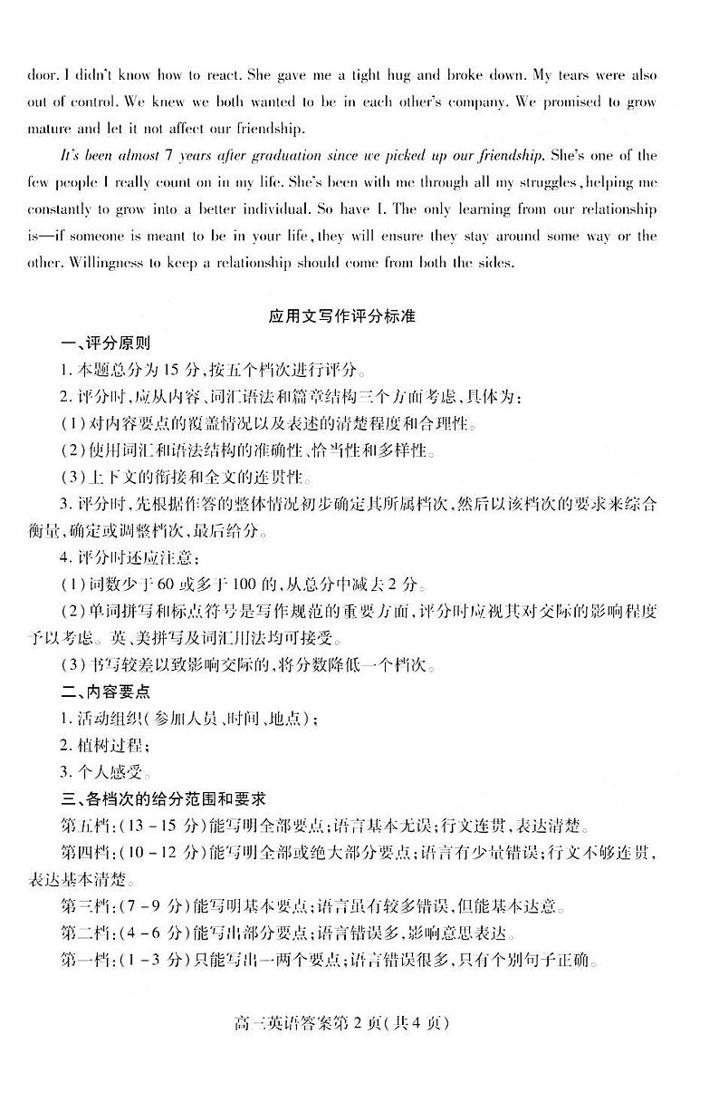 山东省潍坊市2021届高三3月高考模拟英语试题答案第2页