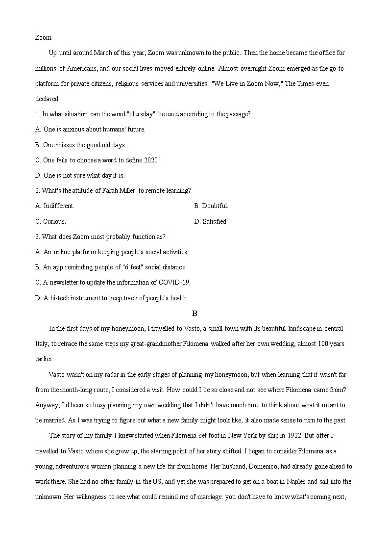 2021德州高三上学期期末考试英语试题含答案02