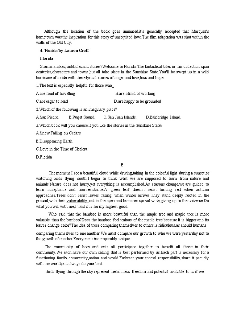 2020玉溪高三第二次教学质量检测英语试题含答案02