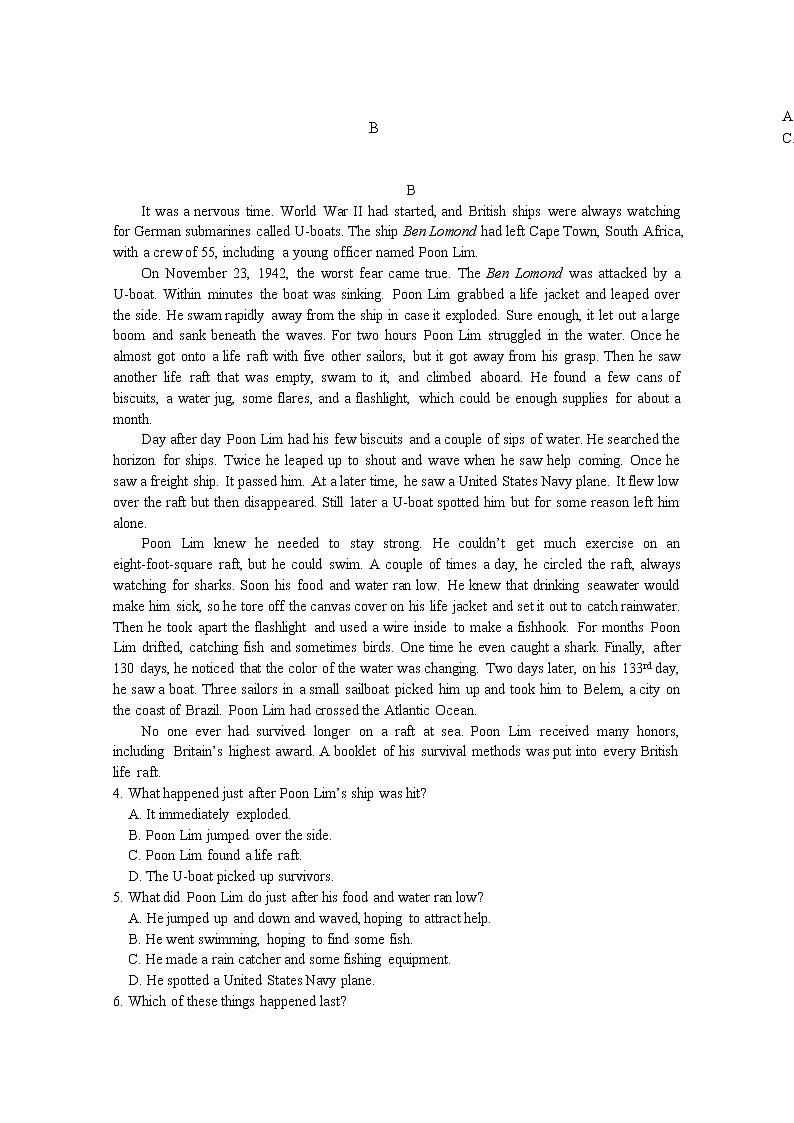 2020太原五中高三下学期3月摸底考试英语含答案02