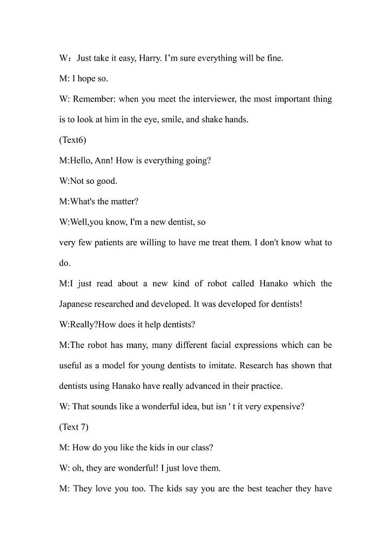 7.2020年河南省六市高三第一次模拟调研英语参考答案及听力稿第3页