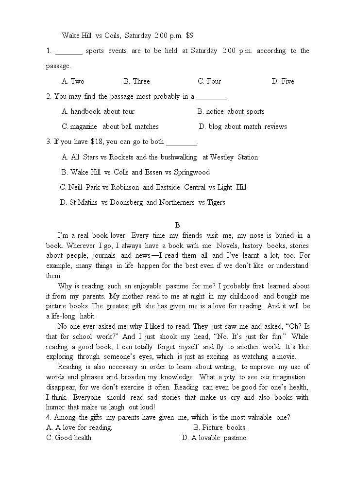 2021武威民勤县四中高二下学期第一次月考英语试题含答案第2页