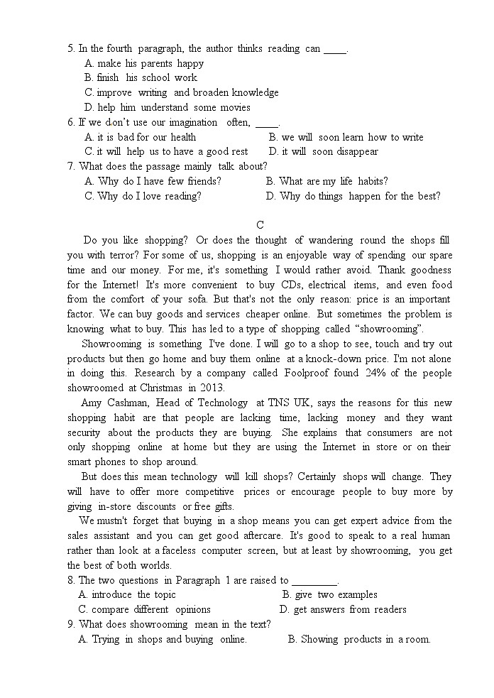 2021武威民勤县四中高二下学期第一次月考英语试题含答案第3页