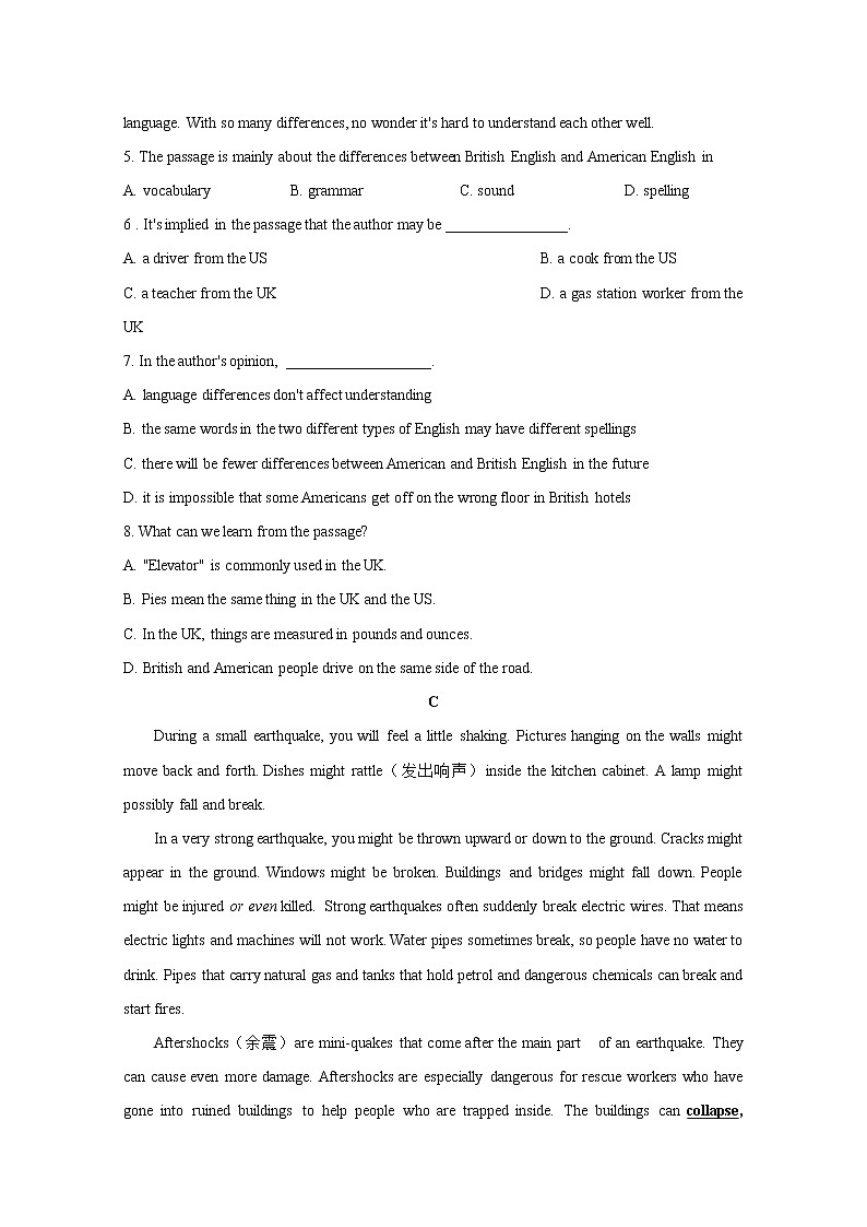 2021寿阳县一中―高二上学期第二次月考英语试题含答案03