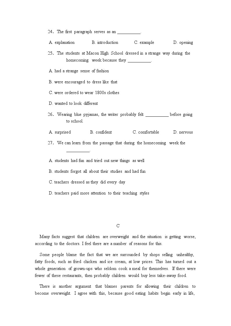 2021晋中平遥四中高一上学期10月月考英语试题含答案第3页