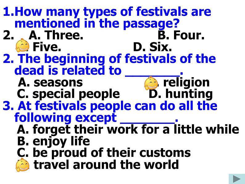 必修3 Unit 1 Festivals around the world Reading 课件08