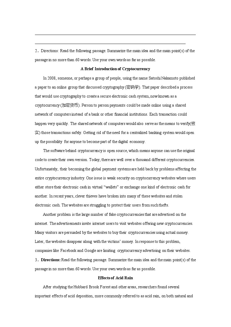 高考英语概要写作专项突破 练习02