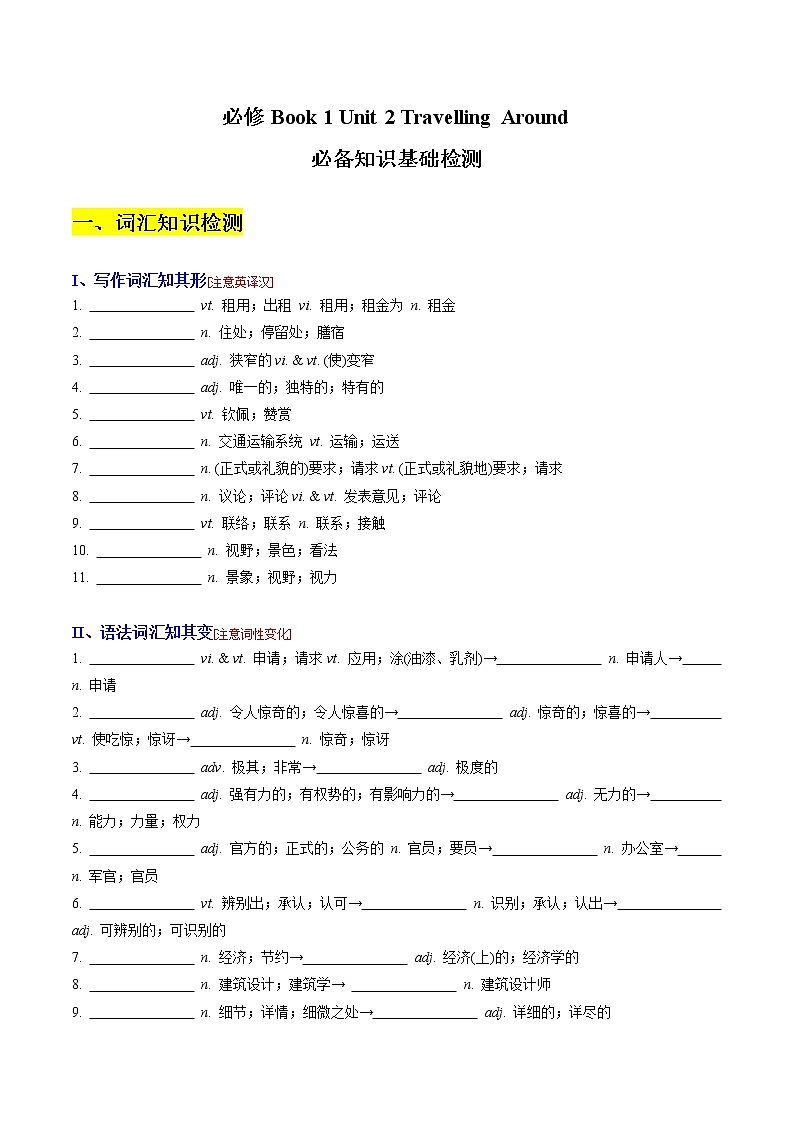 【必背知识清单】高中英语(人教版2019)必修第一册 Unit 1 Teenage Life  同步必备知识清单01