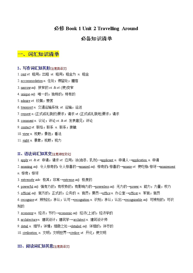 【必背知识清单】高中英语(人教版2019)必修第一册 Unit 1 Teenage Life  同步必备知识清单01