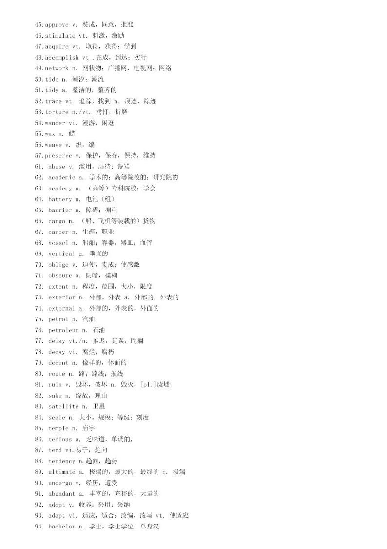 武汉市2022高考英语复习300个完形填空高频词02