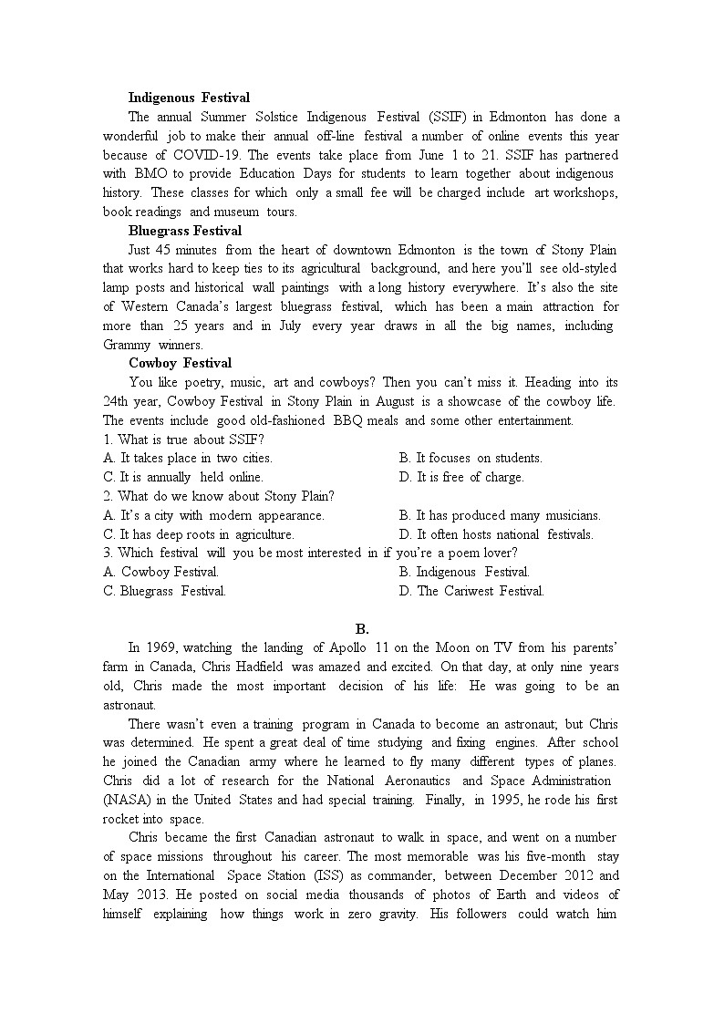 重庆市江津中学2022-2023学年高二英语上学期10月阶段性考试试题（Word版附答案）第3页