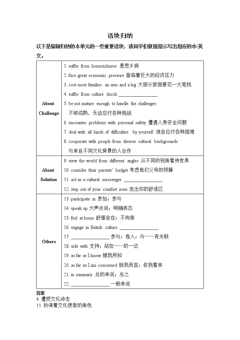 1-5单元话题词汇归纳学案-2022-2023学年高中英语人教版（2019）选择性必修第二册01