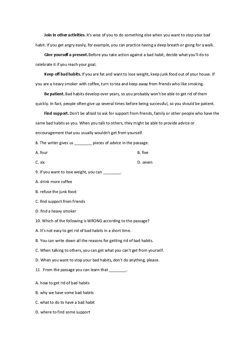 2022哈密八中高一上学期期中考试英语试题含解析第3页