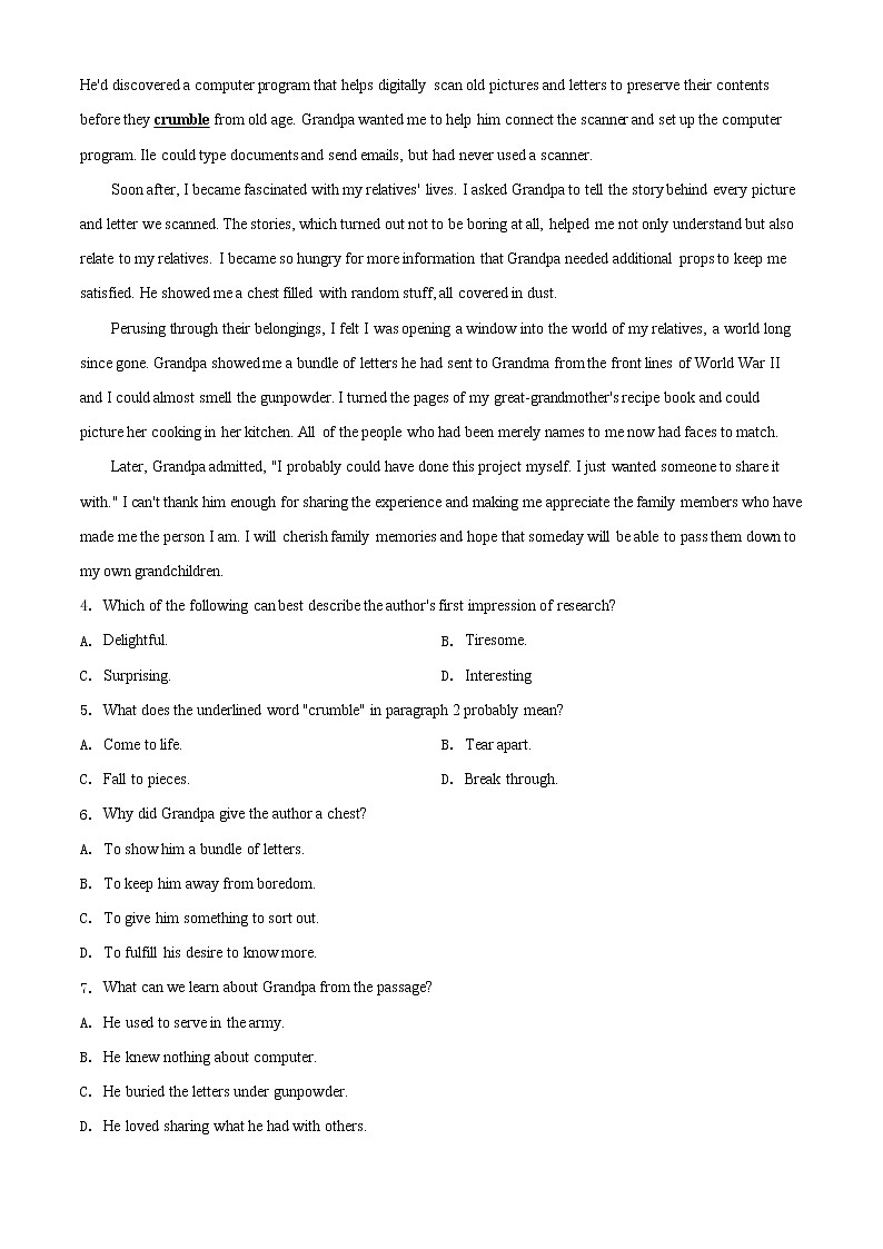 新疆维吾尔自治区喀什二中2021-2022学年高一上学期期中英语试题含解析第3页