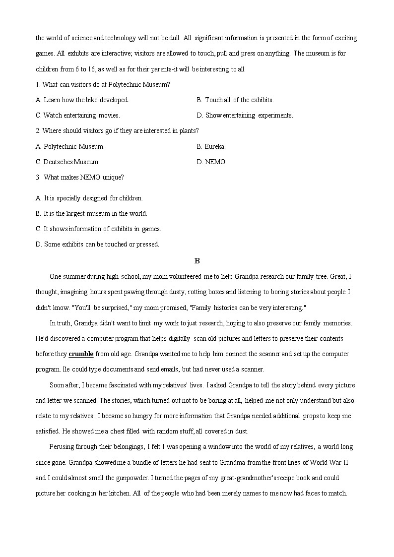 新疆维吾尔自治区喀什二中2021-2022学年高一上学期期中英语试题无答案第2页
