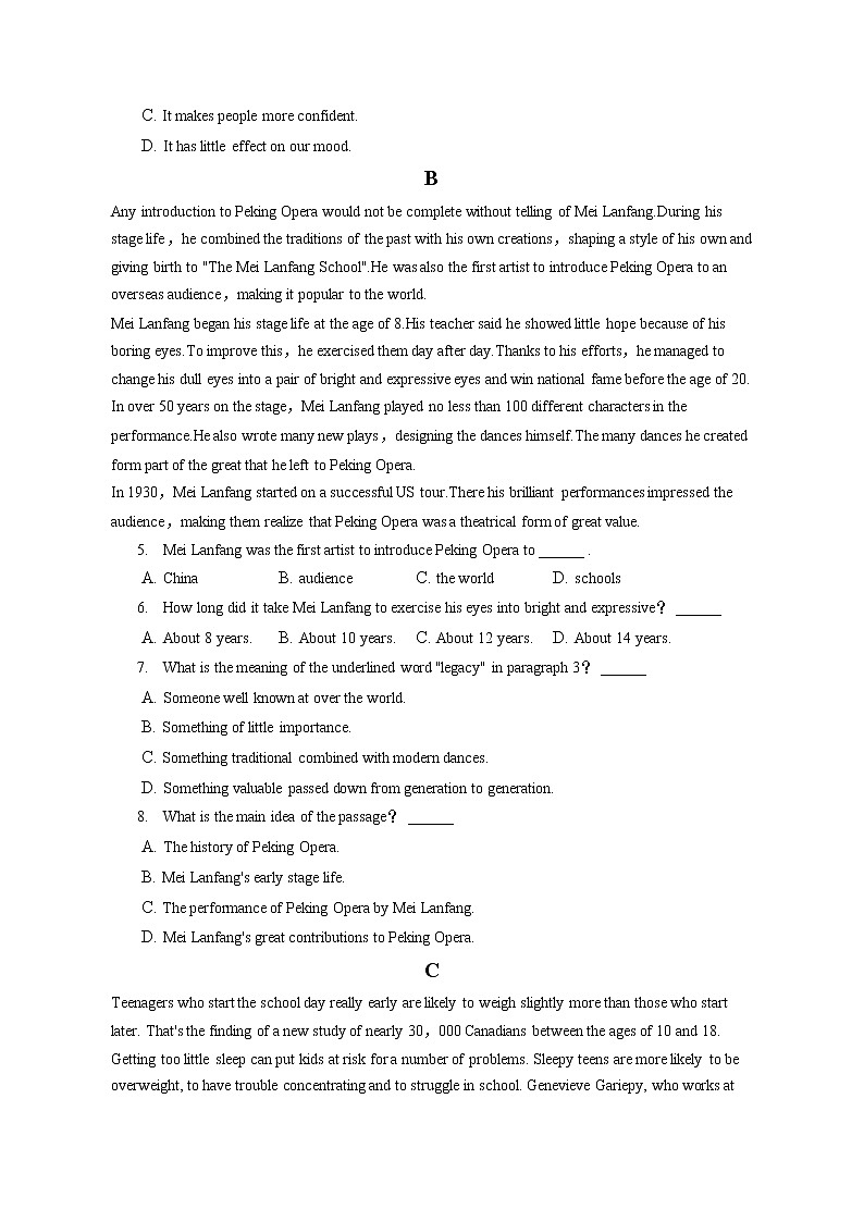 2021-2022学年贵州省北京师大贵安新区附属学校高一（下）期中英语试卷（含答案解析）02