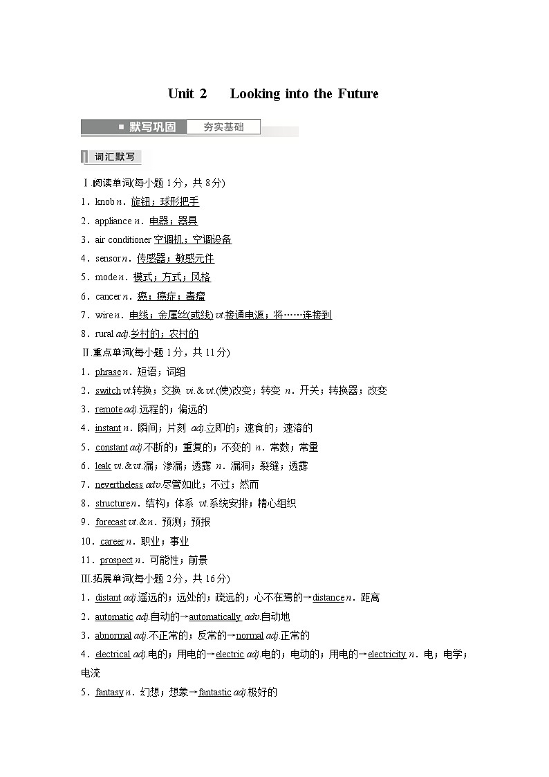 (新高考)高考英语基础知识默写本选择性必修第一册 Unit 2   Looking into the Future第1页